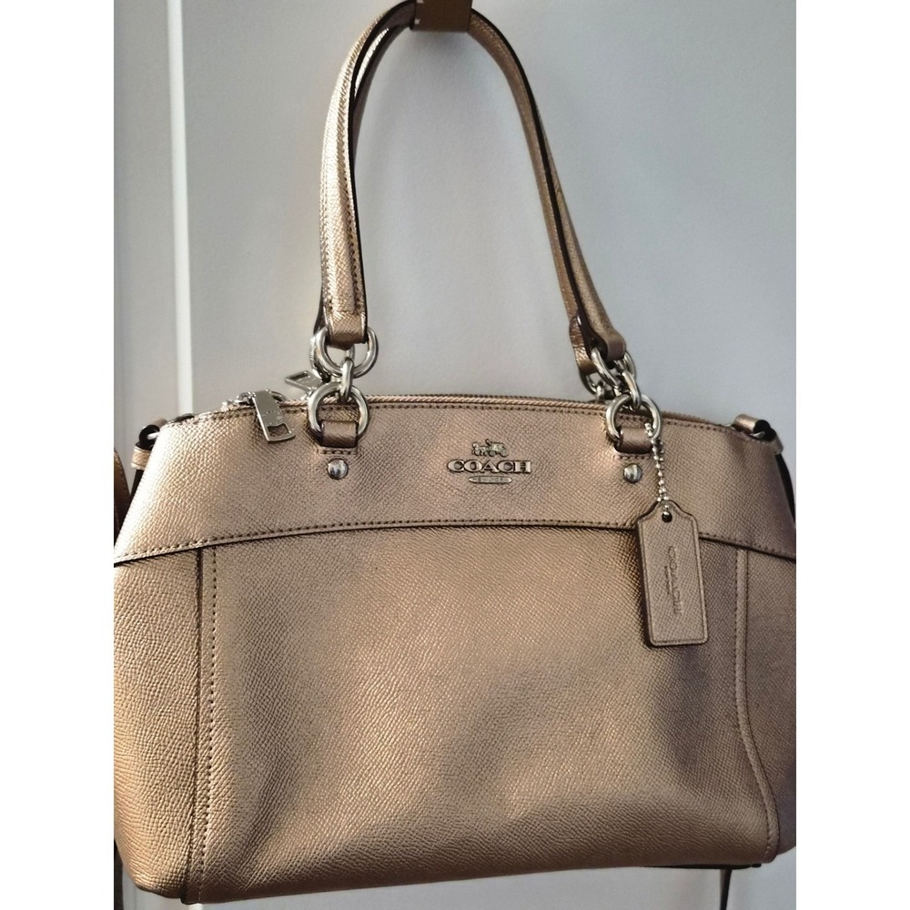 Coach Metallic Champagne Gold Crossgrain Leather Satchel Crossbody Bag - Picture 4 of 12